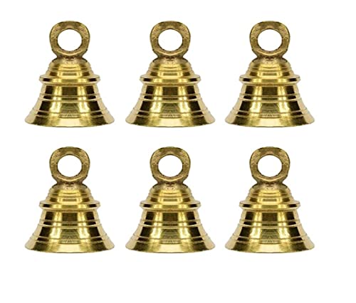 Image of Decorative Brass Pooja Room Bell | Brass Hanging Bell for Pooja Room & Temple | Gold, 2 inch, inchPack of 6