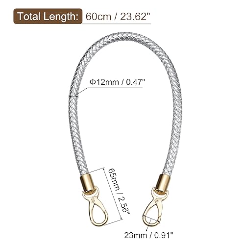 uxcell Leather Purse Strap, 60cm/23.6" PU Braided Purse Replacement Handle for Women's Handbag Underarm Bag Tote (Silver) - Image 2