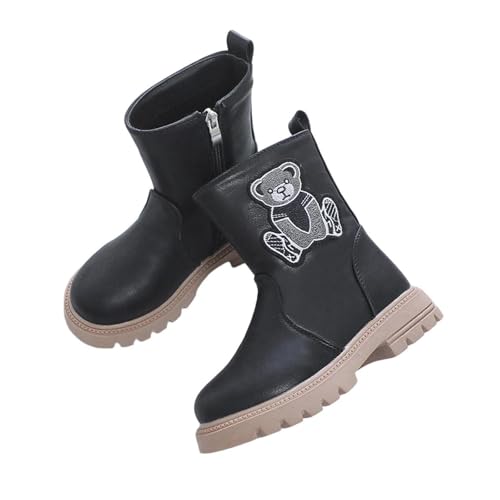 Girls Cute Bear Patchwork Ankle Boots Side Zipper Comfortable Chelsea Booties Fall Winter Fashion Non-Slip Boots