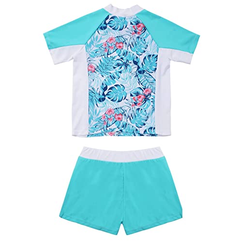 Kids Girls Floral 2 Pcs Rashguard Set Short Sleeve Shirts Top with Boyshorts Surf Swimsuit2