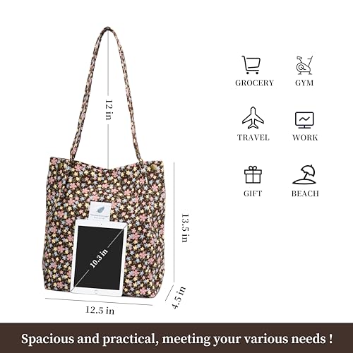 Image of TOPASION Cute Corduroy Tote Bag Canvas Shoulder Handbags for Women Travel Shopping