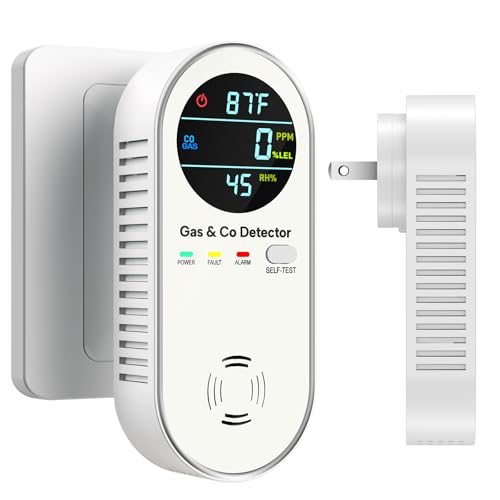 4-in-1 Upgraded Natural Gas Leak & Carbon Monoxide Detectors - Carbon Monoxide Detectors Plug in - Natural Gas, Propane, Co Detector, Temperature & Humidity Detectors for Home, RV (White)