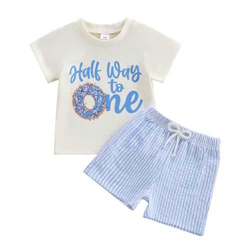 Bagilaanoe Half/First Birthday Outfit Baby Boy Half Way to ONE/Sweet One Short Sleeve T-Shirt and Shorts Cake Smash Outfit