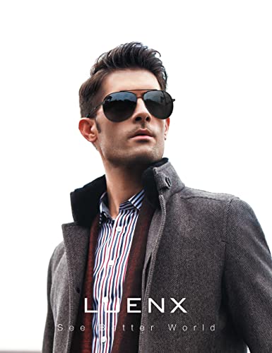 Image of LUENX Men Women Aviator Sunglasses Polarized - UV 400 Protection Black Non Mirror Lens Metal Frame with case 60mm