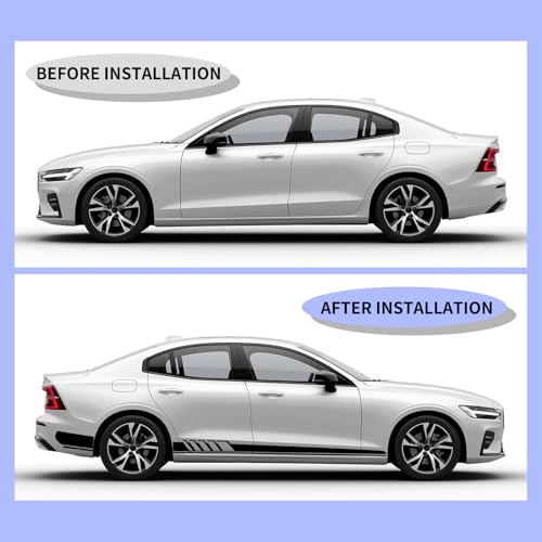Image of ijuicy 2 PCS Car Body Decoration Decals, Waterproof BK Material Sports Style Long Stripes Side Skirt Stickers, Vehicle Personalized Decorative Accessories, Suitable for Most Car Models (Black)
