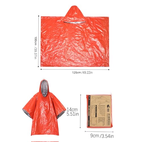 Image of Emergency Poncho with Mylar Lined Hood, Reflective, Thickened Double Sided, 90% Heat Retention, Orange, Ultralight Outdoor Survival Blanket for Men, Women, Adults, Camping, Hiking