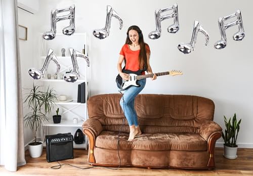 Image of 10PCS Music Note Balloons Silver Aluminum Birthday Party Balloon Music Themed Party Supplies Baby Shower Party Wedding Decorations (Pack of 2)