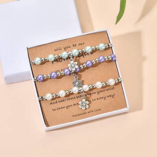 Image of Flower Girl Proposal Gifts, Will You Be My Flower Girl? Thank You Bridesmaid Cute Stretchy Bracelet Gifts for Girls On Wedding Day