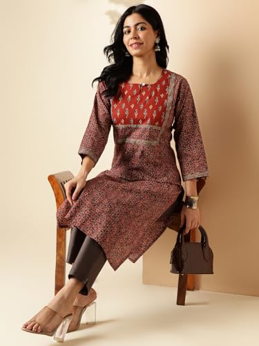 Image of Vbuyz Women's Floral Printed Straight Cotton Special wear Kurtas for Women | Cotton Kurtas for Women | A-Line Kurtas Kurtis | Designer Kurta | Kurtas for Women | Printed Kurtas