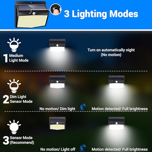 Peasur Solar Lights Outdoor Garden, 168LED 6 Pack Solar Powered Security Lights Motion Sensor with 3 Modes, IP65 Waterproof Fence Lighting for Wall Outside Yard Porch Step Deck - Image 6