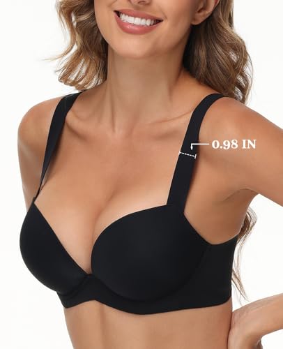 Image of Upushall Push Up Thick Padded T Shirt Bra Underwire Support Plunge Everyday Bras for Women Add 2 Cup