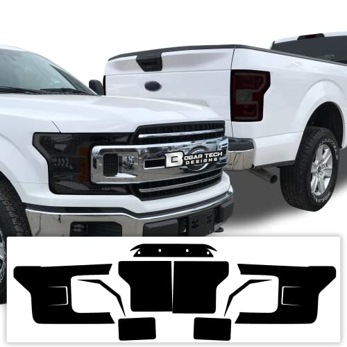 BOGAR TECH DESIGNS Full Headlight Taillight Tint Kit Compatible with Ford F150 F-150 2018-2020, Dark Smoke