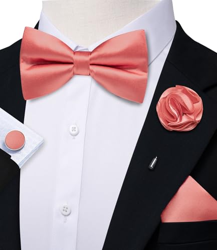 Image of Solid Color Bow Ties for Men Silk Pre-tied Tuxedo Bowtie Set 4PCS