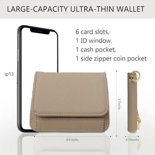Image of Keychain Wallet for Women,RFID Wristlet Wallet with Beaded Strap | Tri-Fold Design,6 Card Slots,ID Window,Zipper Coin Pocket,Lightweight Carry