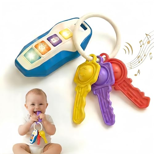 YINGZHIXING Toy Car Keys for Toddlers 1-3 Soft Silicone Baby Teething Toys with Gentle Lights and Sounds Non-Toxic Lightweight Pretend Play Sensory Toys for 1 Year Old Boy Girl Birthday Gifts (blue)