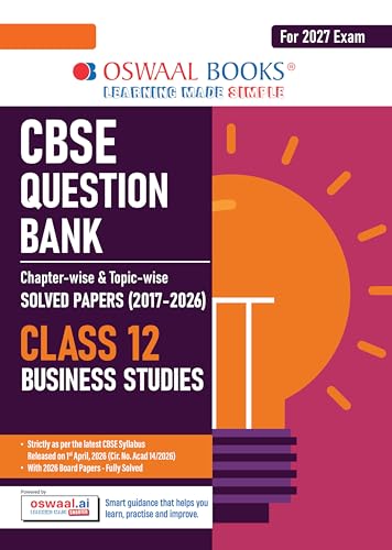 Image of Oswaal CBSE Class 12 Business Studies Question Bank | Chapter & Topic-wise Solved Papers (2017-2026) | Based on Syllabus (April 2026) | Includes 2026 Papers | For 2027 Exam