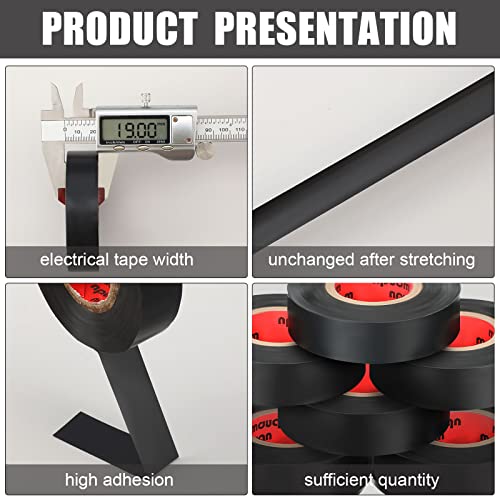 Image of Treela Black 66 ft 20 Rolls Electrical Tape 3 /4 Inch Waterproof Vinyl Electrical Insulating Tape Indoor Outdoor High Temperature Resistance Accessory for Wire and Cable (Pack of 2)