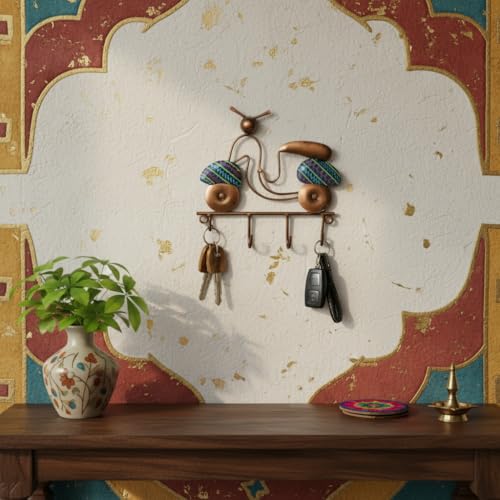 Image of Lamcy Plaza Wall Hanging Key Holder with Hooks | Durable & Lightweight Metal Key Chain Stand | Decorative Wall Mount Key Organizer for Office, Entrance & Home (Bike Design (Blue))