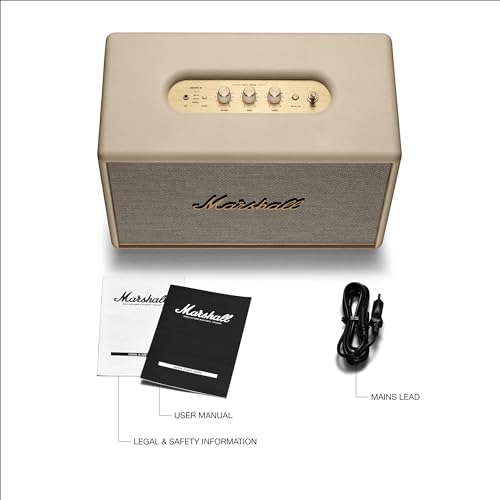 Marshall Woburn III Bluetooth Home Speaker - Loud Stereo Sound with Bass and Treble Controls | Plug-in Powered | Record Player Compatible | HDMI, RCA, 3.5mm Aux Inputs - Cream by Marshall - Image 6