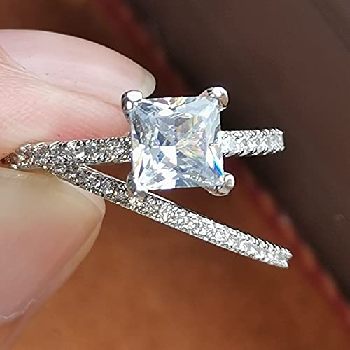 GUIDECUN Women's Princess Cut Cubic Zirconia 2 Piece Bridal Ring Set,CZ Halo Solitaire Wedding Engagement Ring Set (US Size 7)3