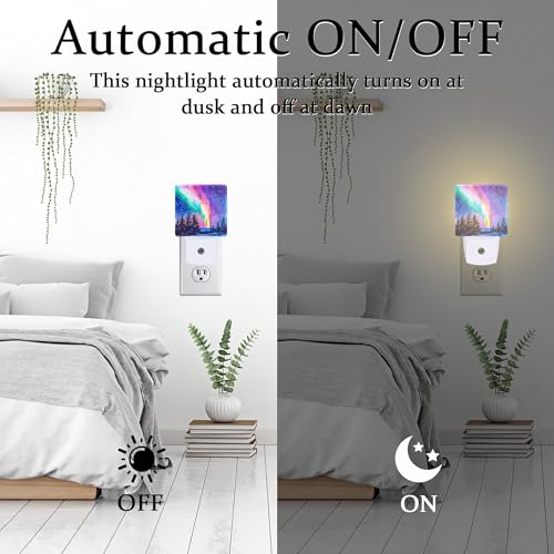 Image of Northern Lights Starry Night Night Light Plug into Wall, Winter Snowy Forest 0.5w Energy Saving Sleep Friendly Dusk to Dawn NightLights for Kids Boys Girls Home Decor