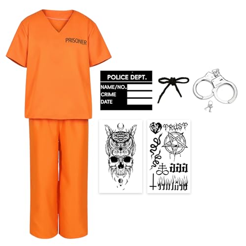Disfraz de prisionero infantil naranja, camisa y pantalón miniatura 4