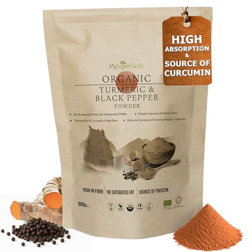 MySuperfoods Organic Turmeric Powder with Black Pepper (500g) - High Absorption Natural Source of Curcumin