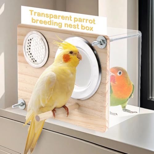 Image of VTurboWay Bird Nesting Box for Window Parakeet Transparent Breeding Box Cage Nest for Small Bird Parrot Parakeet Cockatiel Budgie Conure Lovebird Finch