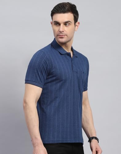 Image of Monte Carlo Mens Striped Polo Collar Half Sleeve Cotton Blend Casual T-Shirt (224064179)