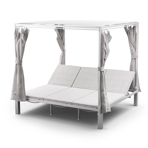 blumfeldt Eremitage Tumbona Triple para Jardín – 3 Personas, Respaldo Ajustable, Cortinas, Estructura de Acero con Revestimiento de Polvo, Cojines Cómodos, Ideal Piscina y Terraza