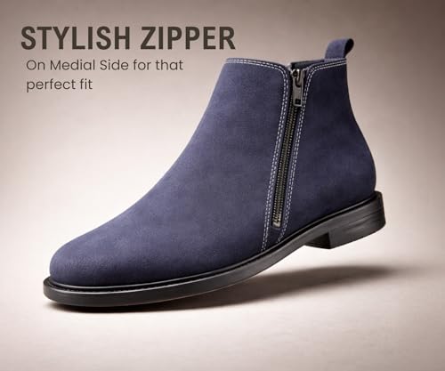 Image of Kraasa THE Ashford - Men's Stylish Vegan Leather Chelsea Boots with Side Zipper & Elastic Panel, Square Toe Ankle Boot (Tan /Black /Brown)