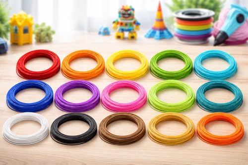 Image of Numakers PLA 3D Pen Filament Refill Pack - 1.75mm Diameter, 5 Meters Each Color,Eco-Friendly PLA, Smooth Printing, Compatible with Most 3D Pens, Multi-Color Pack (Pack of 15)