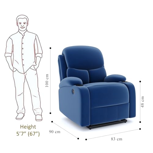 Image of The Couch Cell | One Seater Electric Recliner Chair | Suede Velvet Upholstered Motorized Recliner | Single Seater Comfortable Recliner for Living Room Bedroom Home Seating