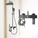 Bostar Sistema de ducha con grifo, 4 modos de ducha de lluvia, juego completo con cabezal de ducha ABS, alcachofa de mano, altura regulable de 65 a 105 cm, gris titanio