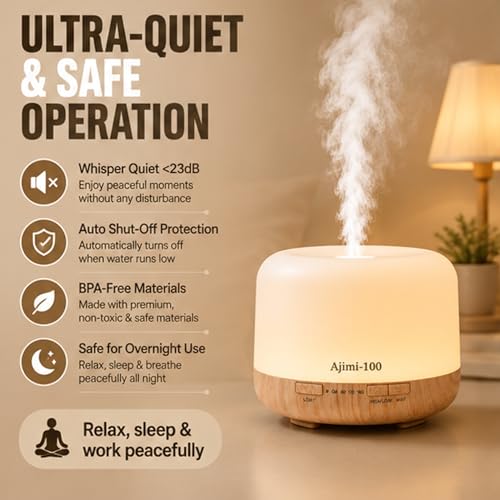 Image of AJIMI-100 Essential Oil Diffuser 500ml Ultrasonic Aroma Diffuser 5-in-1 Aromatherapy Fragrant Humidifier Cool Mist Vaporizer with Auto-Off Timer LED Lights & Remote for Home Bedroom Office & Spa
