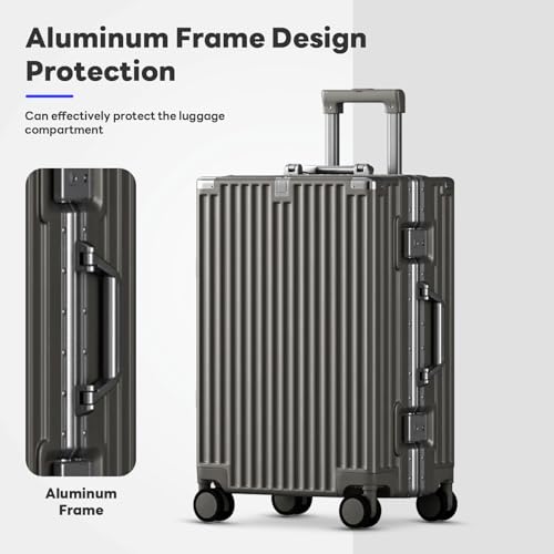 Carry-on with Cup Holder & USB Port Carry on Luggage Durable Luggage Suitcase Lightweight Hardside Luggage with TSA lock & Phone Holder 360° double spinner Wheels (Silver=20lnch, 20lnch)3