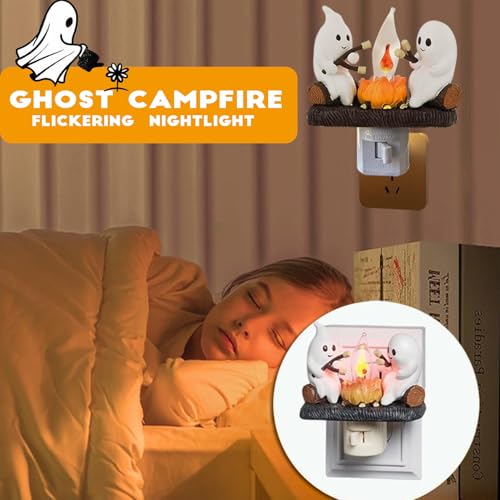 Image of Ghost Campfire Nightlight, 2024 Halloween Spooky Campfire Twinkle Night Lights Ghost Roasted Marshmallow Night Lights,Faux Campfire Night Light Plug into Wall