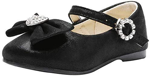 DREAM PAIRS ANGEL-22 Mary Jane Front Bow Heart Rhinestone Buckle Ballerina Flat Toddler New Black 9 M US Toddler