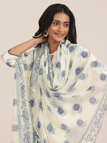 Image of Libas Printed Silk Blend Straight Kurta with Trouser and Dupatta