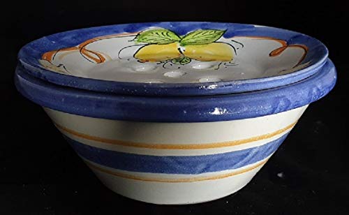 Generico Ciotola Porta Mozzarella in Ceramica di Vietri Dipinta a Mano Decoro Limoni, Diametro 20 cm, Altezza 11 cm, Made in Italy