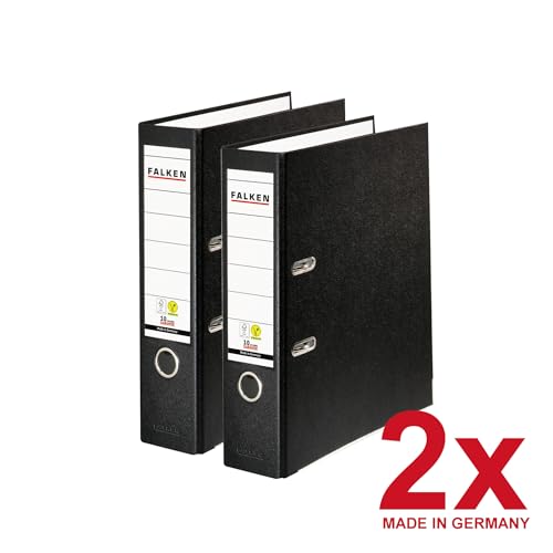 Original Falken 2er Pack PP-Color Ordner. Made in Germany. 8 cm breit DIN A4 Schwarz Vegan Kunststoff-Ordner Ringordner Aktenordner Briefordner Büroordner Plastikordner Schlitzordner