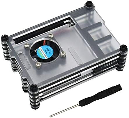 PRAV® 2X(Geekteches Acrylic Clear & Black Case with Cooling Fan for Raspberry Pi O2K2