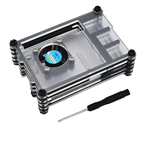 PRAV® 2X(Geekteches Acrylic Clear & Black Case with Cooling Fan for Raspberry Pi O2K2