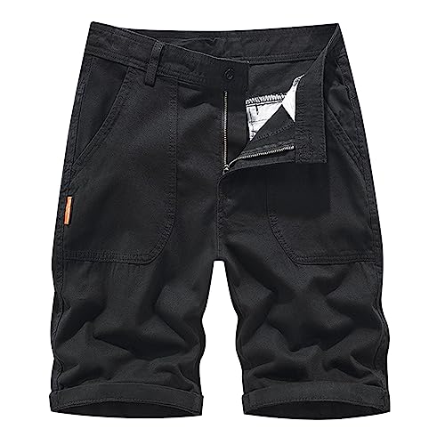 Cargo Shorts for Men Big Tall Solid Color Classic-Fit Beach Shorts Casual Summer Stretch Tactical Short with Pocket L Black