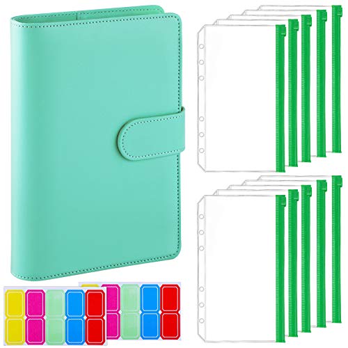 Classeur Budget A5 en PU Cuir, Badve 6 Trous Budget Planner Couverture avec 10pcs Enveloppe Budget/ 2pcs Étiquettes Autocollants pour Enveloppes de Caisse - Vert