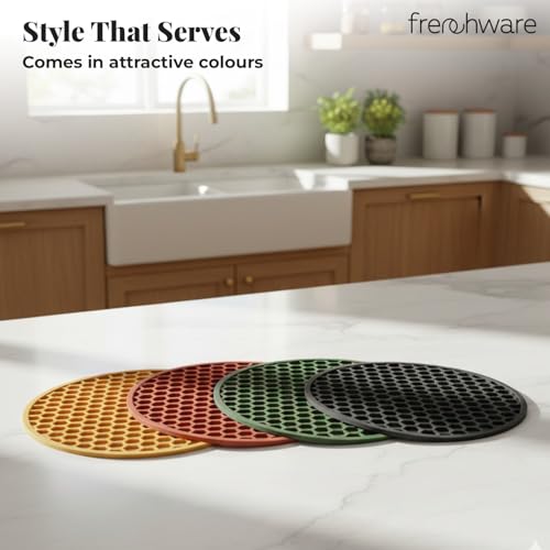 Image of Frenchware Silicone Trivet Mats, Set of 4, Food-Grade BPA-Free Heat Resistant Hot Pads for Kitchen Counters, Non-Slip Flexible Mats for Pots, Pans, Dishes, Jar Opening, Spoon Rest, Assorted Colours | Non-Slip Flexible Mats for Pots, Pans, Dishes, Spoon Rest, Assorted Colours