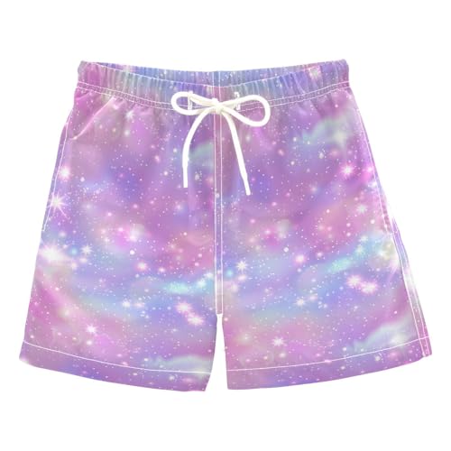 Pink Sky with Stars Boys Swim Trunks Toddler Shorts Swimwear Boardshorts