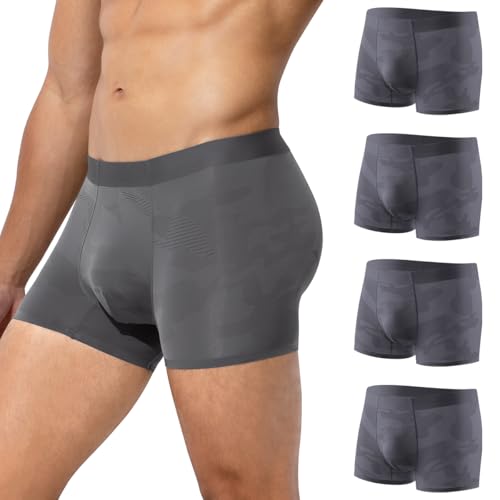 Casey Kevin Men's Ice Silk Boxer Briefs Modal Underwear Soft Breathable Boxer Briefs for Men 4 Pack