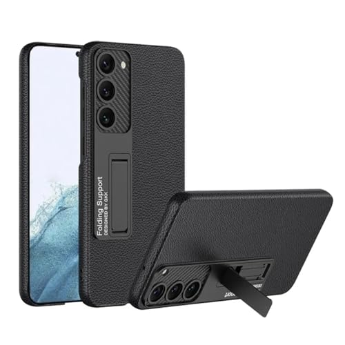 Image of TechTrendz Carbonn Fiber Texture Leather Protective Case for Samsung Galaxy S25 with Built in Kickstand Slim Rear Camera Lens Protective Cover Compatible with S25 5G 2025 (Black)