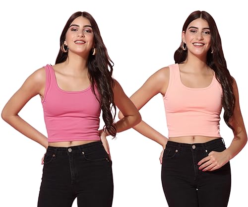 Image of TOPLOT Women's Solid Ribbed Round Neck Sleeveless Slim Fit Tank Top (5069)